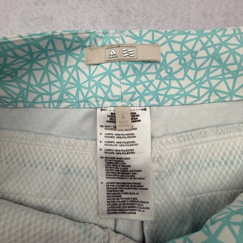 Adidas Golf Shorts Women 4 Teal‎ Geometric Athletic Performance Shorts Pockets
